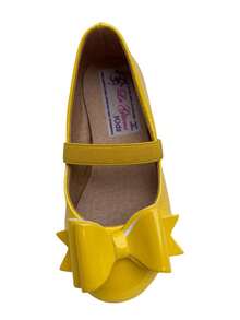 zapato zapatilla flats valerina para niña con moño para fiestas eventos especiales balerina recubierto amarillo - Amarillo - Ver 2