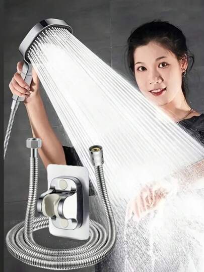 3pcs High Pressure Square Handheld Shower Head With Filter, Wall-Mounted Plastic Massage Shower Head, Water-Saving Rain Shower Head, 3 Modes And Adjustable Nozzle Button, Anti-Clogging Nozzle, Water-Saving Square Design, Modern Minimalist Style