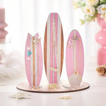NEWJewelry Organizer StandPreppy Beach Room Decor For Teen Girls Coastal Room Decor Surfboard Jewelry Holder Wooden Hawaii Surfer Gift Pink