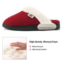 Winter Fuzzy Slippers For Women,Slippers For Women Warm Memory Foam Fuzzy, Slippers Non Slip Womens Red House Shoes,Women's Warm Outdoor Slippers.Plush Comfortable Indoor Shoes.Red House Slippers Women - 酒紅色 - 查看 2