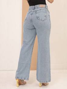 Calça Jeans Wide Leg Feminina Cintura Alta Tecido Grosso Elegante Confortável 100% Jeans Algodão Vintage