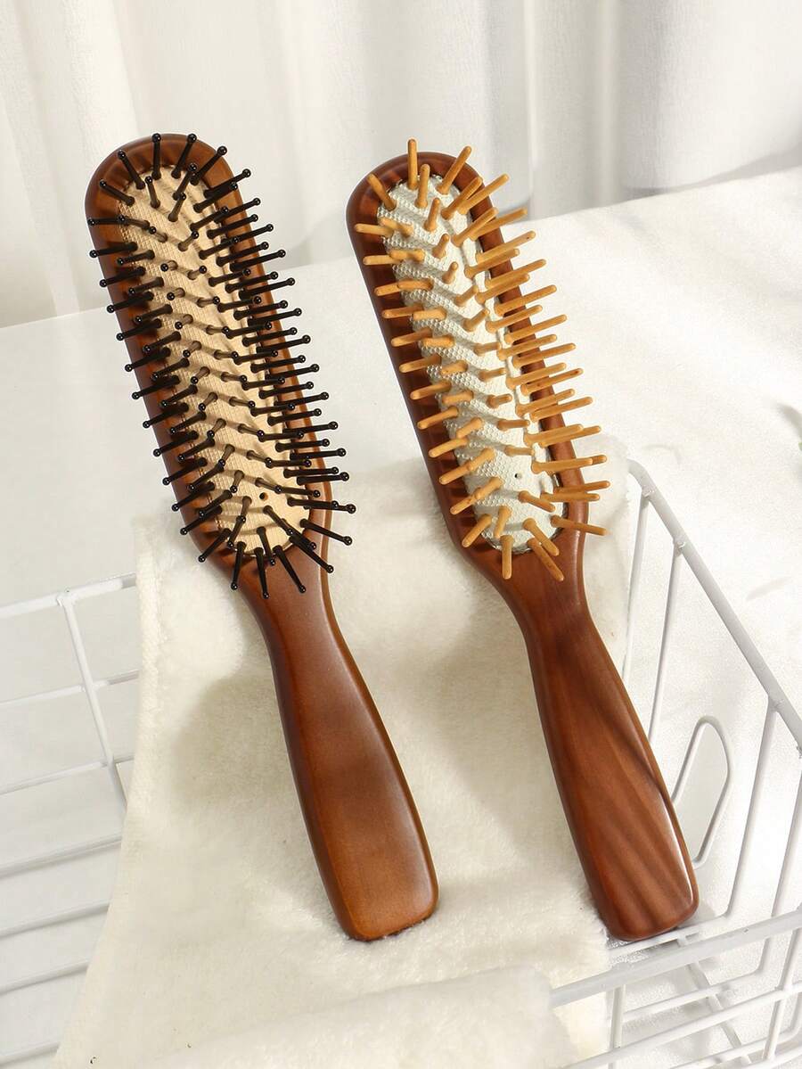 1pc Sandalwood Air Cushion Massage Hair Brush, Minimalist Long Handle Design With Soft Air Cushion, Scalp Massage Hair Brush For Men And Women - Multicolor - View 1