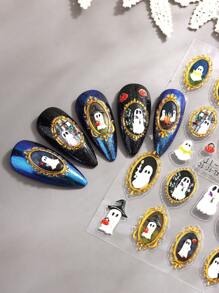 3/2pcs 5D Halloween Nail Stickers, Cute And Funny Ghost Pumpkin Pattern Self-Adhesive Nail Stickers, Halloween Theme Element Nail Art DIY, Nail Salon Nail Design Supplies