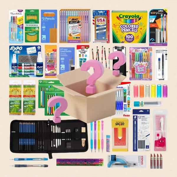 This Stationery Blind Box Is Exclusively For Students! It's Filled With Essentials Like Pencils, Rulers, Pencil Cases, And Books, And Also Hides Crayons, Composition Books, Markers, And Other Goodies. Each Blind Box Is Full Of Surprises, And Participating In The Stationery Lucky Draw Will Give You A Harvest Full Of Surprising Goodies!Send One Of These At Random.