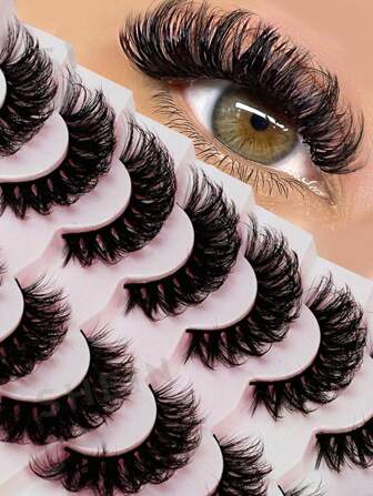 7 Pairs Fluffy Thick False Eyelashes Volume Faux Mink Fluffy Lashes Dramatic D Curl Strip Lashes Thick Eye Lashes Look Like Lash Extension 6D Wispy Lashes Pack Strip Lashes,Lashes,Eyelashes,Fake Lashes