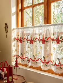 1pc Charming Christmas Candle Festival Embroidered Colorful Sheer Curtain With Rod Pocket Design For Easy Hanging, Perfect For Living Room & Bedroom Decor Curtains For Living Room Curtains For Bedroom, Festival Decoration, No Rod With Rod Pocket Design For Easy Hanging- Adjustable, Washable, Different Sizes Perfect For Bedroom, Canteen, Kitchen, Or Coffee Shop Decor, No Rod