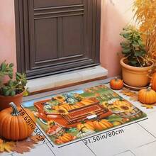 1pc Thanksgiving Harvest Season Crop Print Holiday Doormat, Soft Non-Slip Absorbent Machine Washable Kitchen Mat, Festive Cozy Entryway Rug, Rectangular Low Pile Holiday Home Decor Mat, Suitable For Living Room, Bedroom, Kitchen, Laundry Room, Bathroom