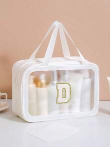 1个个性化字母化妆包,大容量便携收纳袋,适用于浴室、淋浴和旅行 - 防水、多功能、便携式沙滩旅行洗漱包,时尚字母图案,送给少女和女性的礼物,透明收纳袋,适合旅行和返校季 - 透明款-白色 - 查看 27