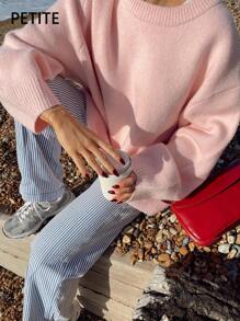 FOR BEAUTY PETITE Autumn And Winter New Women's Round Neck Pink Knitted Sweater Long Sleeved Women's Loose Top, French Romantic Elegant Sweet Simple Slouchy Style Suitable For Daily Go Out Dating Commuting Sweater Pullover ,Women's Clothing ChicAutumn Halloween