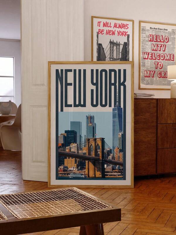 1pc Frameless New York Skyline Wall Art NYC Travel Poster & Printable Mural, Urban Cityscape Canvas Print For Room Decor/Bedroom/Dorm/Party, Funky Posters For Back To School Gift, Home Decoration (Prints For Wall, Modern Posters)