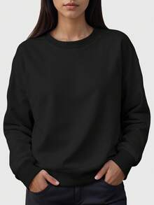 Women's Round Neck Sweatshirt And Comfort Flannel Pants Set - Negro - Ver 2