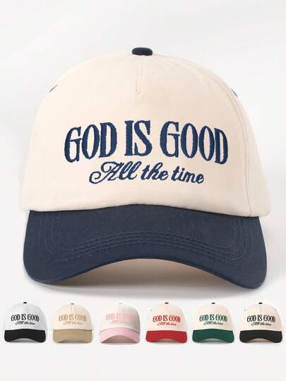 1 pieza Gorra de béisbol con bloqueo de color bordada con "DIOS ES BUENO", sombrero casual ajustable con protección solar adecuado para primavera/otoño, viajes, sombrero versátil de moda para sombreado, estilo Y2K para jóvenes