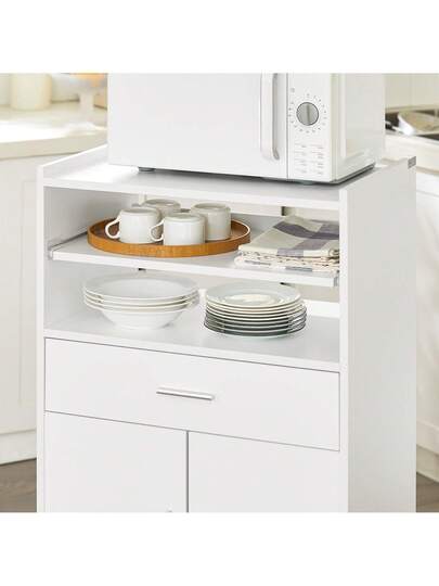 SoBuy FSB09 SCH, Mobile Kitchen Cabinet Microwave Oven Storage Trolley Dining Room On Wheels, Zwart view 7