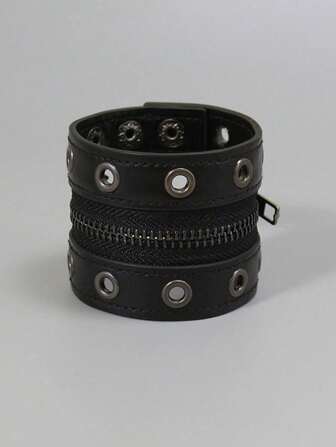 哥特朋克皮革手链拉链朋克铆钉白色缠绕手镯手镯纽扣黑色腕带女士时尚配饰