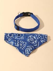 1pc Adjustable PU Triangle Bib With Leash Clip, Printed Design For Small/Medium Dogs