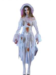 Halloween Cosplay  Bride Costumes For Women, Gothic Victorian Bloody Off Shoulder Long Sleeve Dress Outfits,Halloween Costumes Women, Summer Dresses For Women Vestidos Elegantes Para Mujer, Dresses For Women Elegant, Cruise Outfits Women, Fall Outfits For Women, Fall Clothes For Women - White - View 3