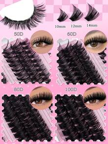 CMAYOME 240/222 梳状 D 卷假睫毛延长套装，10D+20D+30D+40D/50D+60D+80D+100D 多混合浓密填充睫毛，柔软睫毛束，自然眼妆，10-14 毫米混合高仿水貂毛单束 3D 效果假睫毛，适合自然、戏剧性、日常妆容、角色扮演睫毛睫毛簇套装、睫毛、睫毛、假睫毛 - 黑色 - 查看 9
