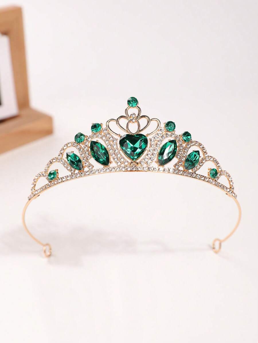 1pc Princess Crown Party Headpiece, Luxury Crystal Alloy Tiara - Green - View 1
