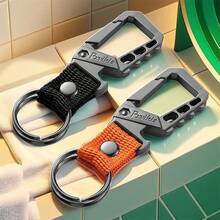 Llavero de metal resistente, clip de mosquetón, abridor de botellas, anillo de muñeca, llavero de coche unisex para hombres y mujeres - Negro + naranja - Ver 6