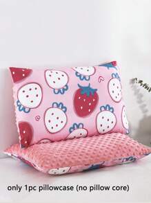 1 个枕套（不含枕芯），卡通动物、草莓、花卉印花，正面 100% 纯棉，反面温暖柔软的圆点羊毛，可翻转，拉链可拆卸，可机洗，适合儿童和青少年，四季皆宜，多种卡通图案