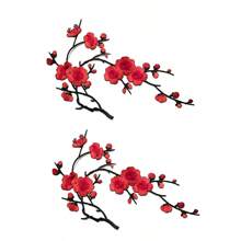Festive Embroidered Cherry Blossom Patch Set - White, Red, Pink, And Brown Tones - Perfect For DIY Projects And Clothing Accessories