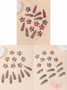 16pcs Leopard Pattern Teardrop & Star Hair Clips, Sweet & Cute Y2K Bangs Barrettes For Daily Wear And Commute Claw Clips, School Stuff, Hair Accessories - Multicolor - View 18