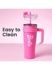 Cốc thép ống hút cỡ lớn MINISO Barbie 1600mL/54oz, màu hồng Barbie độc quyền + Tay cầm tiện lợi, khóa nhiệt độ bằng thép không gỉ hai lớp, cấu trúc dễ vệ sinh, hoàn hảo cho các chuyến đi ngoài trời/uống nước tại văn phòng. (1 chiếc) - Hồng - Xem 4