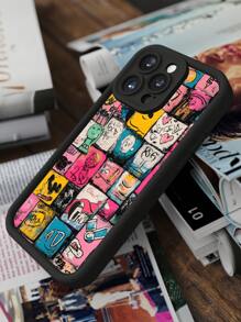 1 件涂鸦复古图案经典简约复古拼布美学风格适合赠送给朋友、家人、情侣、生日、节日，黑色哑光软壳防尘防水兼容 16/15/14/13/12/11/Pro/ProMax/X/XR/XS/XSMAX/7/8/PLUS、Galaxy、Redmi、OPPO、Vivo、Infinix