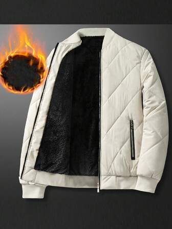 Abrigo acolchado con patrón de diamantes y cuello de béisbol para hombre, otoño e invierno
