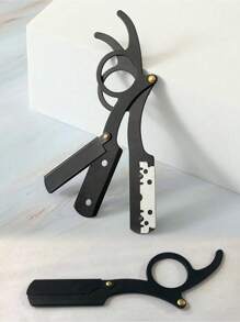 Men's Stainless Steel Manual Thumb Shaver With Shaver Stand, New Shaver Set With Double-Edge Folding Shaver Blade, Suitable For Shaving, Haircut And Depilation For Men And Women - Multicolor - View 3