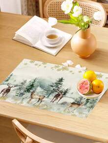 2pcs/4pcs/6pcs Christmas Linen Placemats, Snowflake Elk Christmas Tree Pattern Placemats, Size 12*18 Inches, Farmhouse Style Heat Resistant, Non-Slip Washable, Suitable For Christmas Family Gatherings And Party Decorations