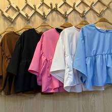 Women's Cropped Wide Ruffled Blouse - Azul - Ver 2