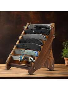 1 pieza Soporte de exhibición de cuchillos de madera, organizador de almacenamiento y exhibición de escritorio para cuchillos de fruta y herramientas de cocina en el hogar