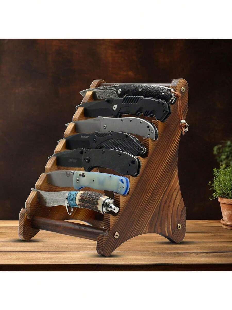 1 pieza Soporte de exhibición de cuchillos de madera, organizador de almacenamiento y exhibición de escritorio para cuchillos de fruta y herramientas de cocina en el hogar