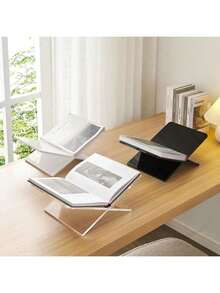 1 件亚克力书架，创意亚克力桌面书籍、杂志、相册展示架，X 形阅读展示托盘，开学季必备 - 無色 - 查看 3