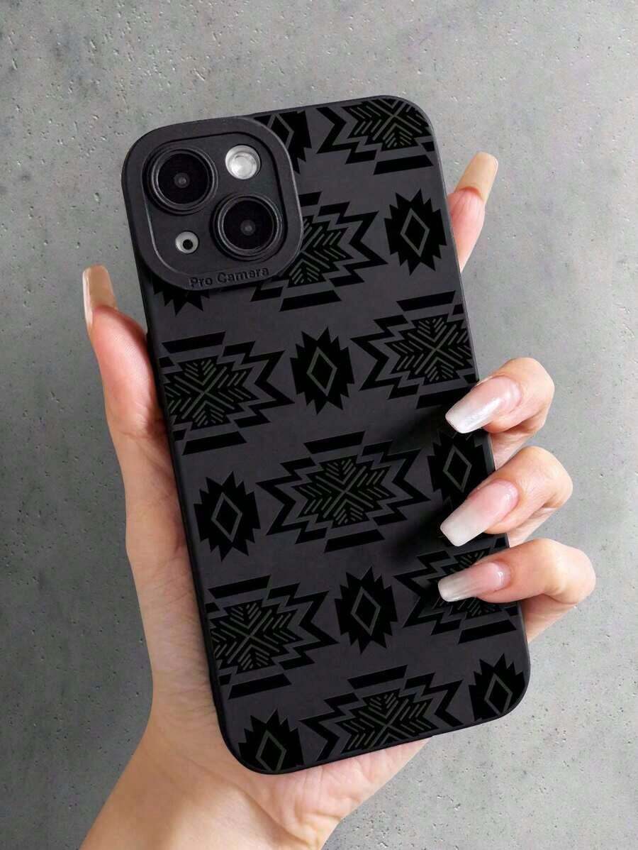 Apple 1pc Dark Gothic Geometric Pattern Black Cat Eye Full Coverage Mobile Phone Soft Case Compatible With IPhone 11/12/13/14/15/16 Pro Max Waterproof Shockproof Anti-Fall Scratch Resistantlong Sleeve Tops - Kiểu 1 (1 cái) - Xem 1