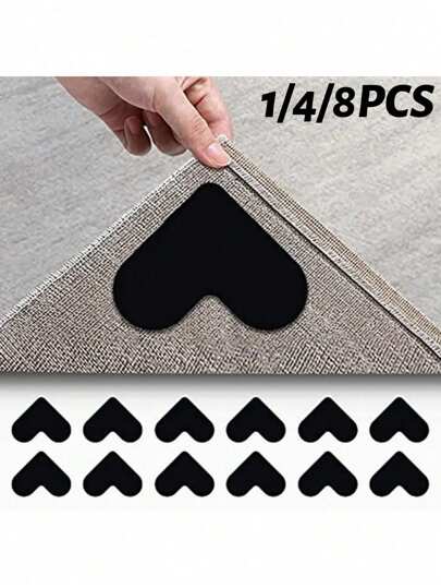 1/4/8pcs Anti-Slip Carpet Stickers,Anti-Slip Pads,Reusable Double-Sided Tape Stickers, And Seamless Carpet Stickers,Pu Washable Grip Tape,Prevents Carpet Movement And Curling, For Living Room Dining Room Bathroom Rugs, Prevent Rugs From Moving And Rolling Edges, Back To School Supplies, Necessary Home Essential