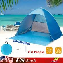 Compact & Durable Pop-Up Beach Tent With 50+ UPF Sun Protection, Portable All-Season Shelter For Outdoor, Pool, Or Holiday Gifts (Blue), Beach Tent Sun Protection, Sturdy Pole Support, Blue. - 藍色 - 查看 1