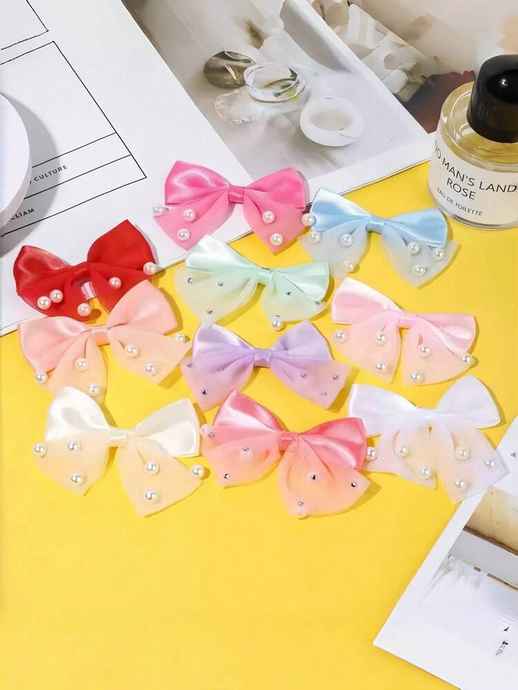 18pcs/Set Cute Faux Pearl Bow Hair Clips Set, Faux Pearl Decorated Mesh Bow Hair Clips, Adorable And Delicately Crafted - Suitable For Girls And Women, For Braids, Ponytails, Half-Up Hairstyles. Macaron Colors And Exquisite Faux Pearls Add Sweet And Elegant Touches To Every Hairstyle, Claw Clips, Hair Claws, Hair Slide, Hair Barrettes, Hair Accessories, Fall Fashion, Autumn, Winter Outfit For Women, Bows, Head Accessories, Hairpin - Multicolor - View 6