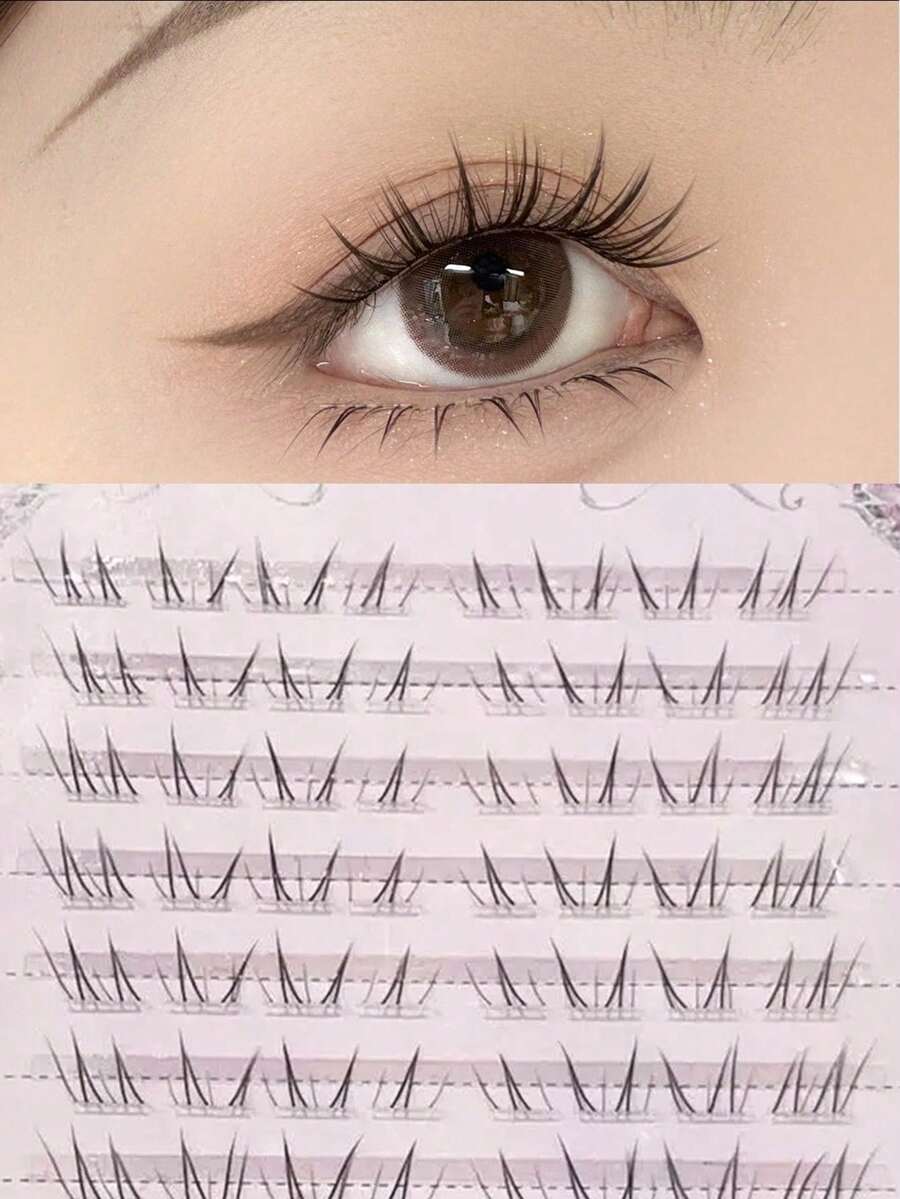 80 szt. naturalnie wyglądających sztucznych rzęs, delikatne, przezroczyste rzęsy na trzonku, częściowe kępki, odpowiednie do codziennego noszenia, przyjazne dla początkujących (losowa dolna karta) Kępki rzęs, kępki rzęs, pojedyncze rzęsy, sztuczne rzęsy