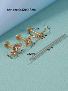 3入組水鑽裝飾耳釘和1入組工具 - 彩色 - 查看 5