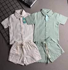 KIT 2 Conjunto Infantil Linho Camisa e Short Menino 4 Peças
