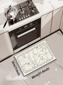 1 件装硅胶厨房垫，带有浪漫水墨画图案，奢华优雅风格缓解疲劳厨房地毯，吸水防滑地毯，适用于厨房、浴室、入口、洗衣房