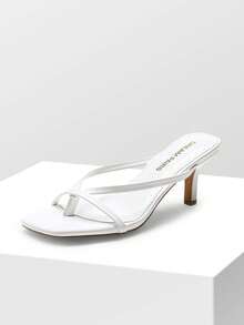 Heels For Women Flip Flops Kitten Low Heels Open Square Toe Thong Heeled Sandals, Sexy Fashion Comfort Shoes For Party Casual Slides - 白色 - 查看 4
