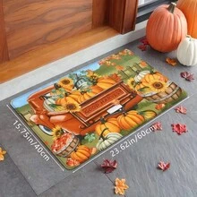 1pc Thanksgiving Harvest Season Crop Print Holiday Doormat, Soft Non-Slip Absorbent Machine Washable Kitchen Mat, Festive Cozy Entryway Rug, Rectangular Low Pile Holiday Home Decor Mat, Suitable For Living Room, Bedroom, Kitchen, Laundry Room, Bathroom