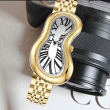 1pc石英表Y2K千禧复古不对称扭曲手表，小众精致男女高端金银腕表 - 均碼 - 查看 7