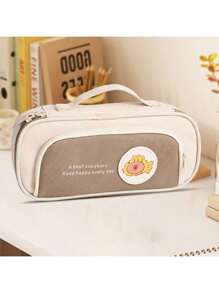 Estojo de lápis grande e de alta qualidade, simples, multiuso, tipo urso, para armazenamento de itens de papelaria para escola/escritório, estojo de lápis multiuso de lona com zíper, para escola, volta às aulas, suprimentos escolares, nécessaire, mochila escolar