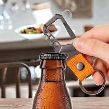 Llavero de metal resistente, clip de mosquetón, abridor de botellas, anillo de muñeca, llavero de coche unisex para hombres y mujeres - Negro + naranja - Ver 3