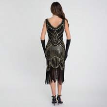 فستان قصير فخم مزين بترتر وخرز على الطراز الرجعي من عام 1920، فستان مطرز بالخيوط المنسدلة للمناسبات الراقية ذو شعبية عالية