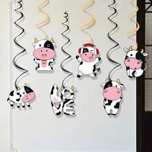 1 Set Pink Cow Birthday Party Hanging Banner, Pink And Brown Cartoon Cow Design, Suitable For Farm Theme Indoor And Outdoor Garden Hanging Decor Party, Durable Paper Hanging Decor For Indoor/Outdoor Garden, Graduation, Christmas, Halloween, Valentine's Day, Wedding, Birthday - Multicolor - View 4